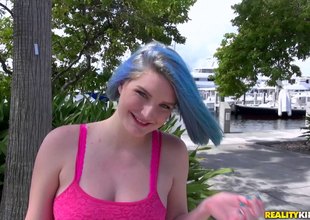 Amateur girl with green hair meets a defy then sucks and fucks him