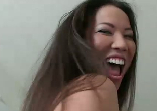 Sweet Asian teen babe with beautiful booty gives head